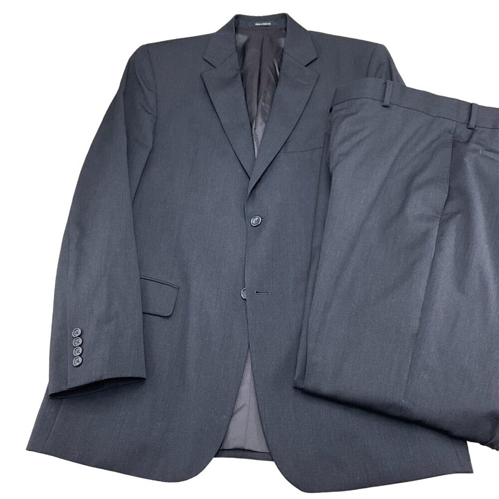 Pronto Uomo Suit Men 41L‎ 36Wx31L Gray Classic Career Flat Cuff Wool 2pc